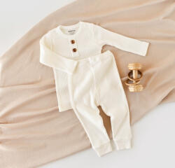 BabyCosy Set bluzita cu maneca lunga si pantaloni lungi din bumbac organic si modal - Ecru BabyCosy (Marime: 9-12 luni)