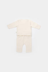 BabyCosy Set bluzita petrecuta si pantaloni lungi din muselina, BabyCosy, 100% bumbac organic, Ecru (Marime: 12-18 Luni)
