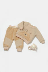 BabyCosy Set bluza cu buzunar si pantaloni Ursulet, Winter muselin, 100% bumbac dublat - Apricot, BabyCosy (Marime: 6-9 luni)