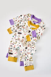 BabyCosy Set 2 salopetele cu maneca lunga si pantaloni lungi cu fermoar - 100%bumbac organic - Galben si Mov, BabyCosy (Marime: 9-12 luni)