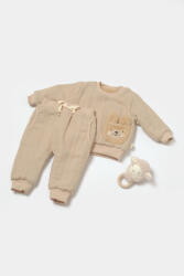 BabyCosy Set bluza dublata si pantaloni Ursulet, Winter muselin - Apricot, BabyCosy (Marime: 12-18 Luni)