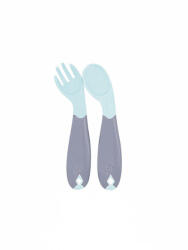 BabyJem Set lingurita si furculita cu maner gri BabyJem (Culoare: Bleu) Set pentru masa bebelusi