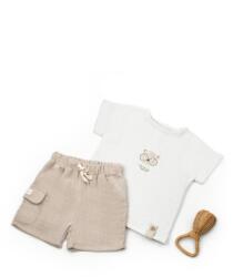 BabyCosy Set tricou ecru cu pantaloni scurti TeddyBear, 100% bumbac organic, BabyCosy (Marime: 9-12 luni)