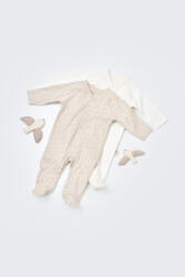 BabyCosy Set 2 salopetele cu maneca lunga si pantaloni lungi cu botosei - 100%bumbac organic - Crem cu buline, BabyCosy (Marime: 3-6 Luni)