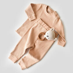 BabyCosy Set bluzita cu maneca lunga si pantaloni lungi din bumbac organic si 5% elastan - Bej inchis BabyCosy (Marime: 6-9 luni)