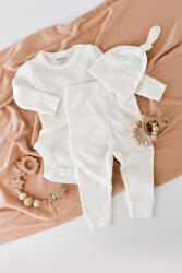 BabyCosy Set 3 piese: body cu maneca lunga, pantaloni lungi si caciulita din bumbac organic si modal - Ecru BabyCosy (Marime: 9-12 luni)