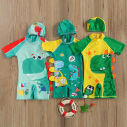 drool Costum intreg de surf cu dinozauri Drool (Marime: L, Model: Turcoaz cu galben)