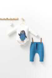 Tongs baby Set cu pantalonasi cu buzunare si body cu maneca lunga pentru bebelusi Monster, Tongs baby (Culoare: Albastru, Marime: 9-12 luni)