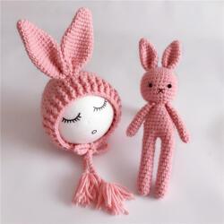 drool Set de caciulita cu iepuras pentru nou-nascut Drool (Culoare: Roz inchis)