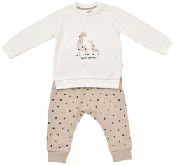 BabyCosy Set bluzita cu maneca lunga si pantaloni lungi cu buline Girafa, BabyCosy, 100% bumbac organic, Ecru (Marime: 3-6 Luni)
