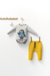 Tongs baby Set cu pantalonasi cu buzunare si body cu maneca lunga pentru bebelusi Monster, Tongs baby (Culoare: Galben, Marime: 18-24 Luni)