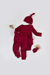 BabyCosy Set 3 piese: body cu maneca lunga, pantaloni lungi si caciulita din bumbac organic si modal - Rosu, BabyCosy (Marime: 6-9 luni)