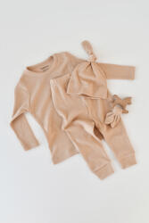 BabyCosy Set 3 piese: bluzita cu maneca lunga, pantaloni lungi si caciulita din bumbac organic si modal - Somon BabyCosy (Marime: 18-24 Luni)