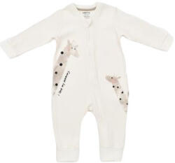 BabyCosy Salopeta cu fermoar Girafe, BabyCosy, 100% bumbac organic, Ecru (Marime: 18-24 Luni)