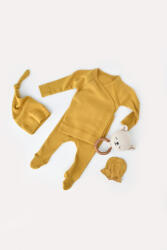 BabyCosy Set 4 piese: bluza, pantaloni, caciulita si manusi din bumbac organic si modal - Mustar, BabyCosy (Marime: 0-3 Luni)