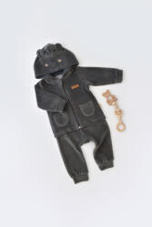 BabyCosy Set Ursulet cu bluzita cu fermoar si gluga si pantaloni lungi din 80%bumbac organic si 20% poliester - Antracit, BabyCosy (Marime: 12-18 Luni)