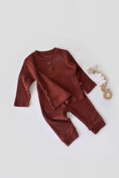 BabyCosy Set bluzita cu maneca lunga si pantaloni lungi din bumbac organic si modal - Caramiziu BabyCosy (Marime: 12-18 Luni)
