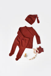 BabyCosy Set 4 piese: bluza, pantaloni, caciulita si manusi din bumbac organic si modal - Rosu, BabyCosy (Marime: 6-9 luni)