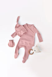 BabyCosy Set 4 piese: bluza, pantaloni, caciulita si manusi din bumbac organic si modal - Rose, BabyCosy (Marime: 3-6 Luni)