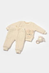 BabyCosy Set bluza dublata si pantaloni Ursulet, Winter muselin - Stone, BabyCosy (Marime: 9-12 luni)
