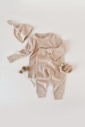 BabyCosy Set 3 piese: bluzita cu maneca lunga, pantaloni lungi si caciulita din bumbac organic si modal - Blush, BabyCosy (Marime: 6-9 luni)