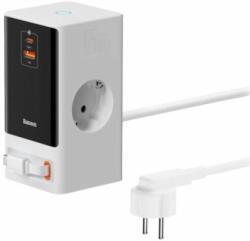 Baseus Incarcator retea Baseus PowerCombo Powerstrip, QC 65W, 2xAC, 1 x cablu integrat retractabil USB Type-C Output 5V/3A, 1xUSB, 1.5m, alb (PSLR000602)