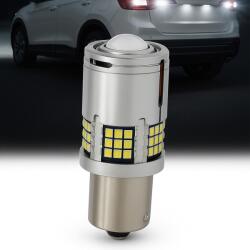 AutoREY Bec LED Auto P21W / BA15S / 1156 cu Lupa si 60 LED-uri Premium Culoare Alba 6000K pentru Marsarier sau DRL, lumini de zi, CANBUS, fara eroare de bec ars, 12V, Putere 30W (AI18-10)
