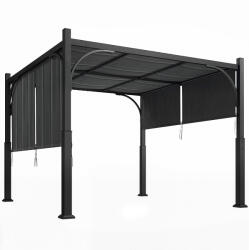 Outsunny Pergolă de grădină 3 x 3 m tonelă de grădină cu copertină glisantă, structură metalică, pentru exterior, Gri Închis | Aosom Romania (84C-689V00CG)
