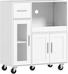 HomCom Dulap de bucătărie pe roți, comodă mobilă de bucătărie cu rafturi, sertare, raft reglabil, orificiu pentru cablu, Alb | Aosom Romania (83A-402V90WT)