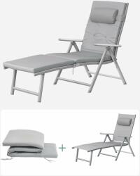 SONGMICS összecsukható napozóágy vastag matracgal és támaszfejjel, állítható háttámlával, maximum 150 kg, 183x60x39 cm, szürke