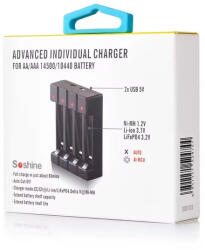 Soshine 10440 AAA / 14500 AA 1, 2V Ni-Mh / 3, 7V Li-ion / 3, 2V LiFePO4 1, 6V NiZn intelligens akkumulátor töltő (Soshine-Advanced-Individual-Charger)