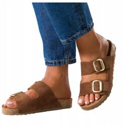 Casu Flip-flop Papucs Barna Női Bőr Parafa Platform Csíkos Csatokkal R 39 (7118220000397)