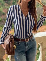 Shein Kék Csíkos Galléros Ing S06__L