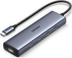 UGREEN Hub USB-C UGREEN CM512, 1 x USB-A 3.2 - 1 x USB-A - 3 x USB-C - 1 x RJ45, Gri - gsmboutique