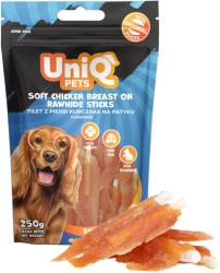 Uniq Pets Dog Snacks Woofers Soft Chicken Breast on Rawhide Sticks дъвчащи стикове за кучета с пилешко, 250 г