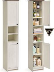 Brius Dulap de baie ingust, cu rafturi reglabile si 2 compartimente deschise, PAL si MDF, 30x30x170 cm, alb rustic (EZ-BBC667WJ01)