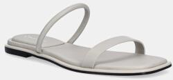 Calvin Klein bőr papucs FLAT SANDAL SQUARED 2-BAR LTH - szürke Női 38