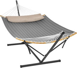 SONGMICS Függőágy fém állvánnyal, párnázott felülettel, állítható, párnával együtt, 200 kg, 400x100x90 cm, szürke