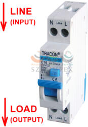 TRACON Áramvédő(FI)-kismegszakító 1P+N 16A C-jelleg 0.03A AC-típus 1M TRACON KVKVE-16/30