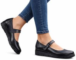 Ciucaleti Marimea 36, 38 Pantofi dama din piele naturala cu talpa orto, negri inchidere velcro - P38N
