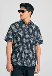 Funky Buddha Cu mânecă scurtă Bumbac Cămașă în Linie lată Floral Negru FBM011-035-05-BLACK (FBM011-035-05-BLACK)
