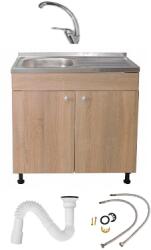 Daemi Set Masca Chiuveta Sonoma 80 cm X 50 cm X 80 cm, Chiuveta inox, Baterie lebada stativa si sifon scurgere plus silicon pentru prindere chiuveta (DM-8050SNL)