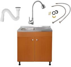 Casablanca Set Masca Chiuveta Cires 80 cm X 50 cm X 80 cm, Chiuveta inox, Baterie lebada flexibila si Sifon scurgere (DMO-8050CR)