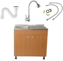 Casablanca Set Masca Chiuveta Stejar 80 cm X 50 cm X 80 cm, Chiuveta inox, Baterie lebada flexibila si Sifon scurgere (DMO-8050ST)