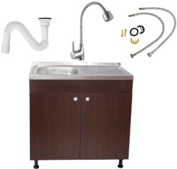 Casablanca Set Masca Chiuveta Wenghe 80 cm X 50 cm X 80 cm, Chiuveta inox, Baterie lebada flexibila si Sifon scurgere (DMO-8050WG)