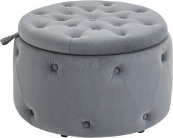 HOMCOM Puf, rotund, cu spațiu de depozitare, model matlasat cu butoane, catifea, gri, 60 x 60 x 40 cm | Aosom Romania (838-351V00GY)