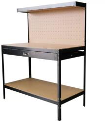  Munkapad, Strend Pro Racks DWB60, fekete, 120 x 60 x 150 cm, polccal, fiókkal, perforált fallal, 230 kg teherbírás, könnyen összeszerelhető