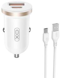 XO CC56 autós töltő USB+Type-C aljzat 30W, PD gyorstöltő + Type-C kábel, FEHÉR (XO-CC56 + TYPE-C W)
