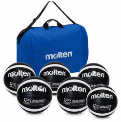 Molten Pachet 6 mingi baschet Molten B7D3500-KS, marimea 7, pentru terenuri outdoor, negru argintiu + geanta Molten pentru 6 mingi (6xB7D3500-KS+EB0046-B)