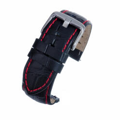  Curea Ceas Neagra Croco Cusatura (rosie) 22mm